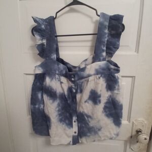 Line & Dot Blue and White Tie-Dye Blouse